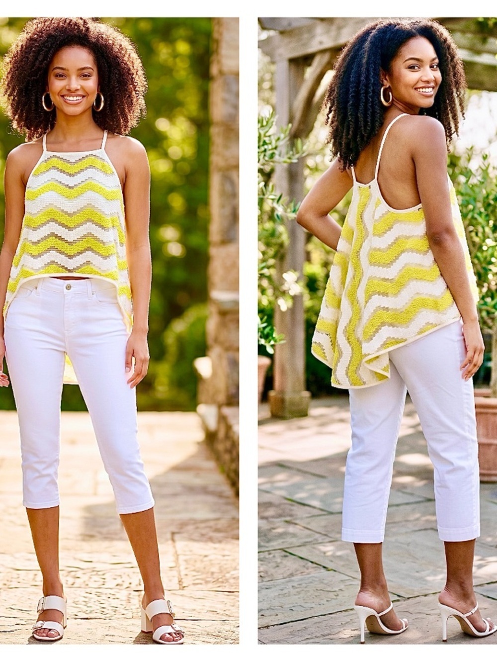 Milly Yellow & White Chevron Hi Lo Hem Spaghetti Strap Top